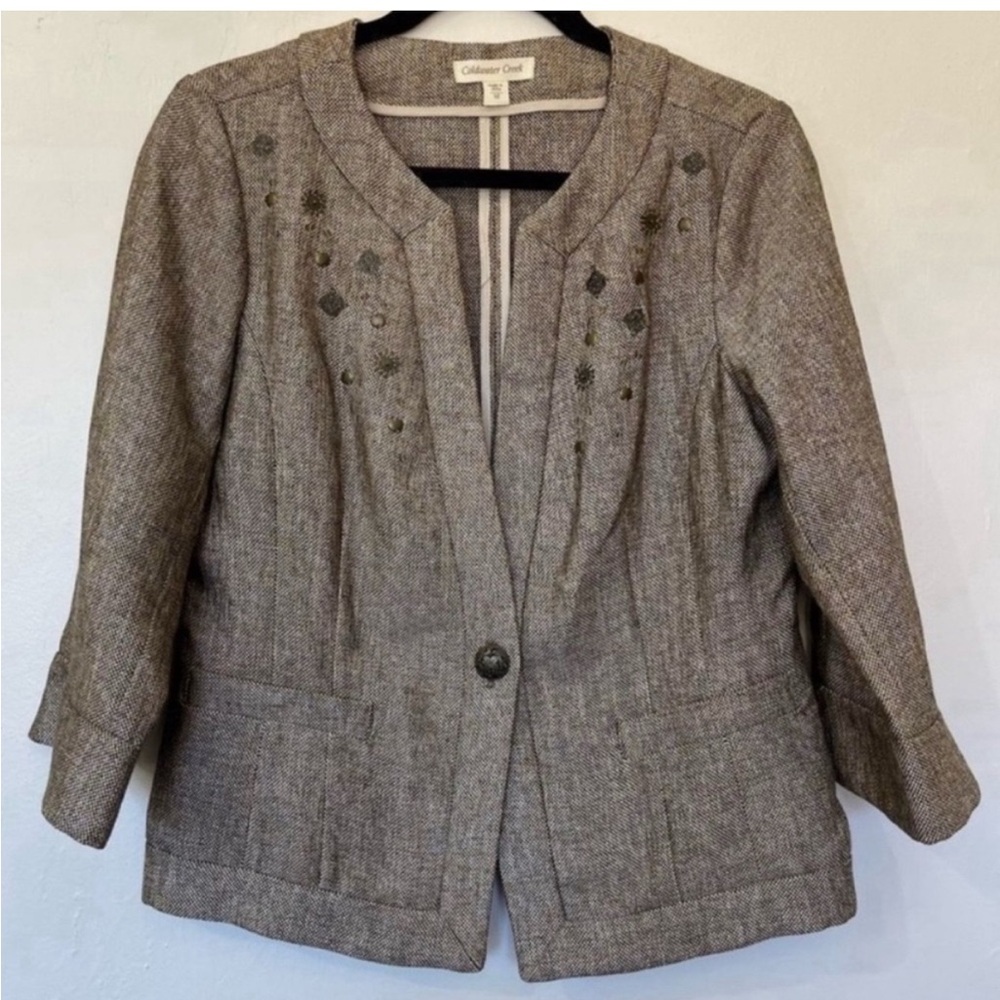 Coldwater Creek Tweed Blazer Jacket with Metal Embellishments Size 10